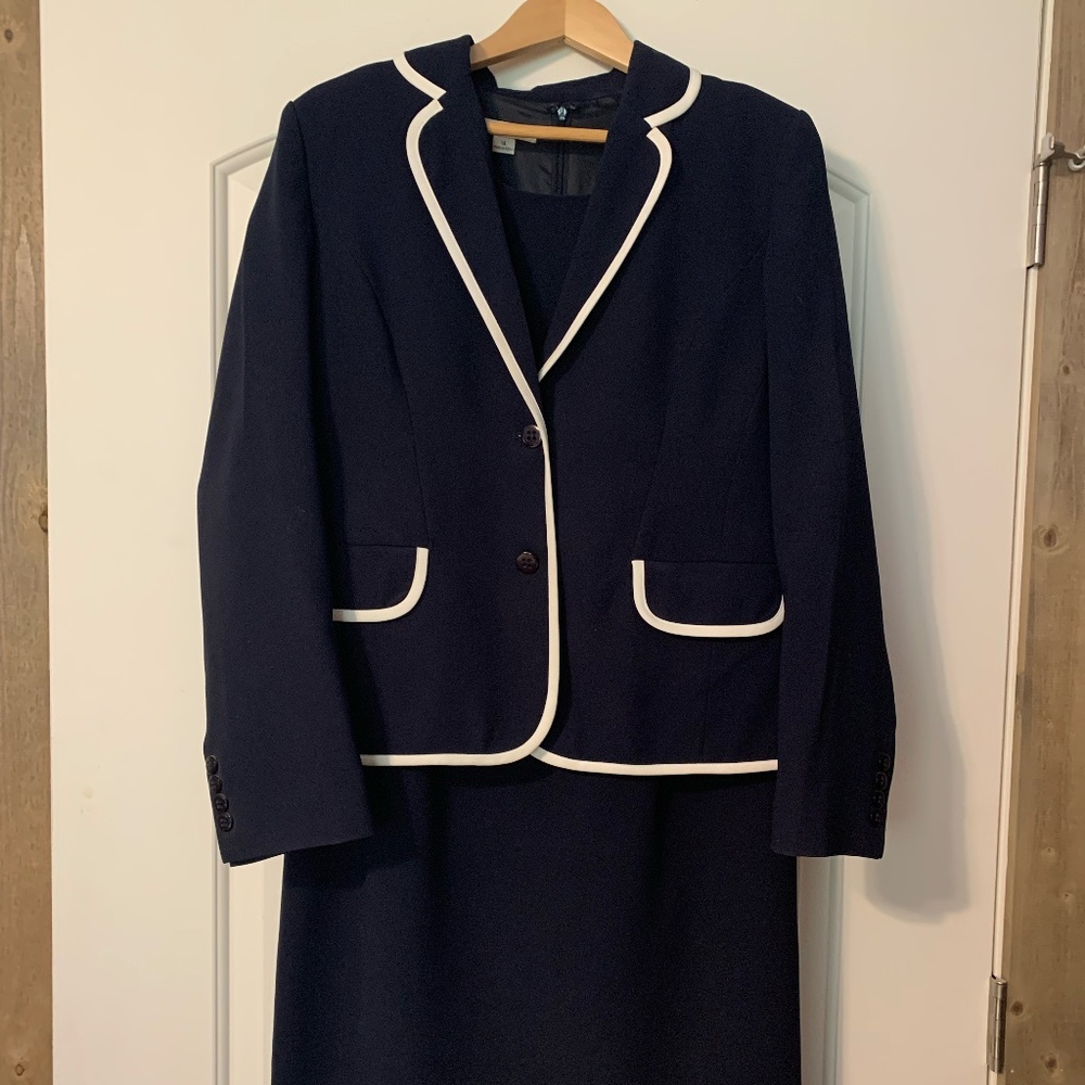 Navy Blue Pendleton Lined Sheath Dress & Matching Blazer !